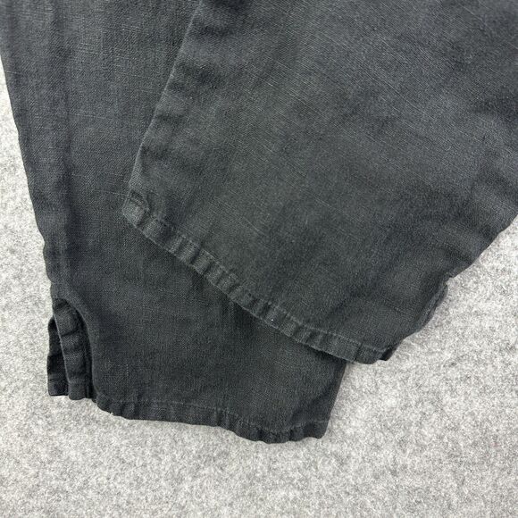 FLAX Linen Pants Women Medium Black Flowy Lagenlook Quiet Luxury Coastal Pull On - Picture 9 of 15